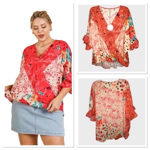 UMGEE blouse coral floral 2X NWT